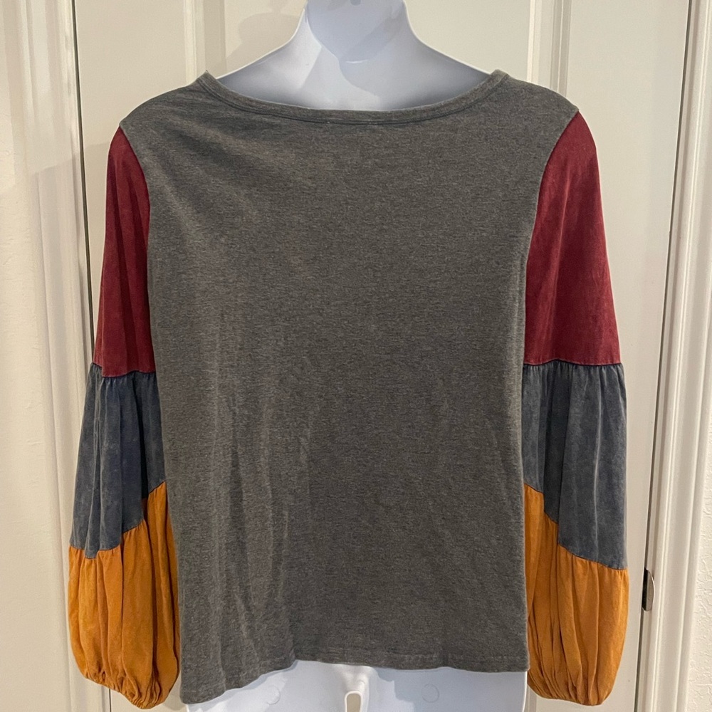 Oddy Color Block Pullover Balloon Sleeve Top Size L - Picture 5 of 10